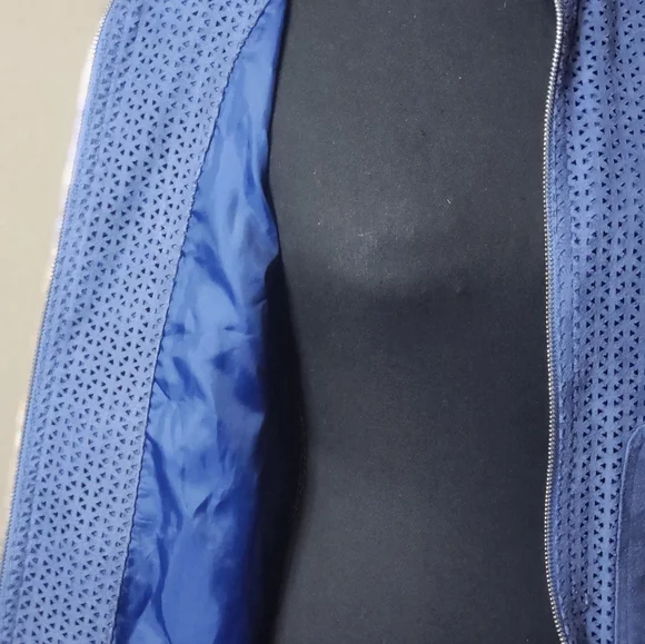 Kenneth Cole Faux Suede Blue Bomber Jacket - Picture 6 of 9